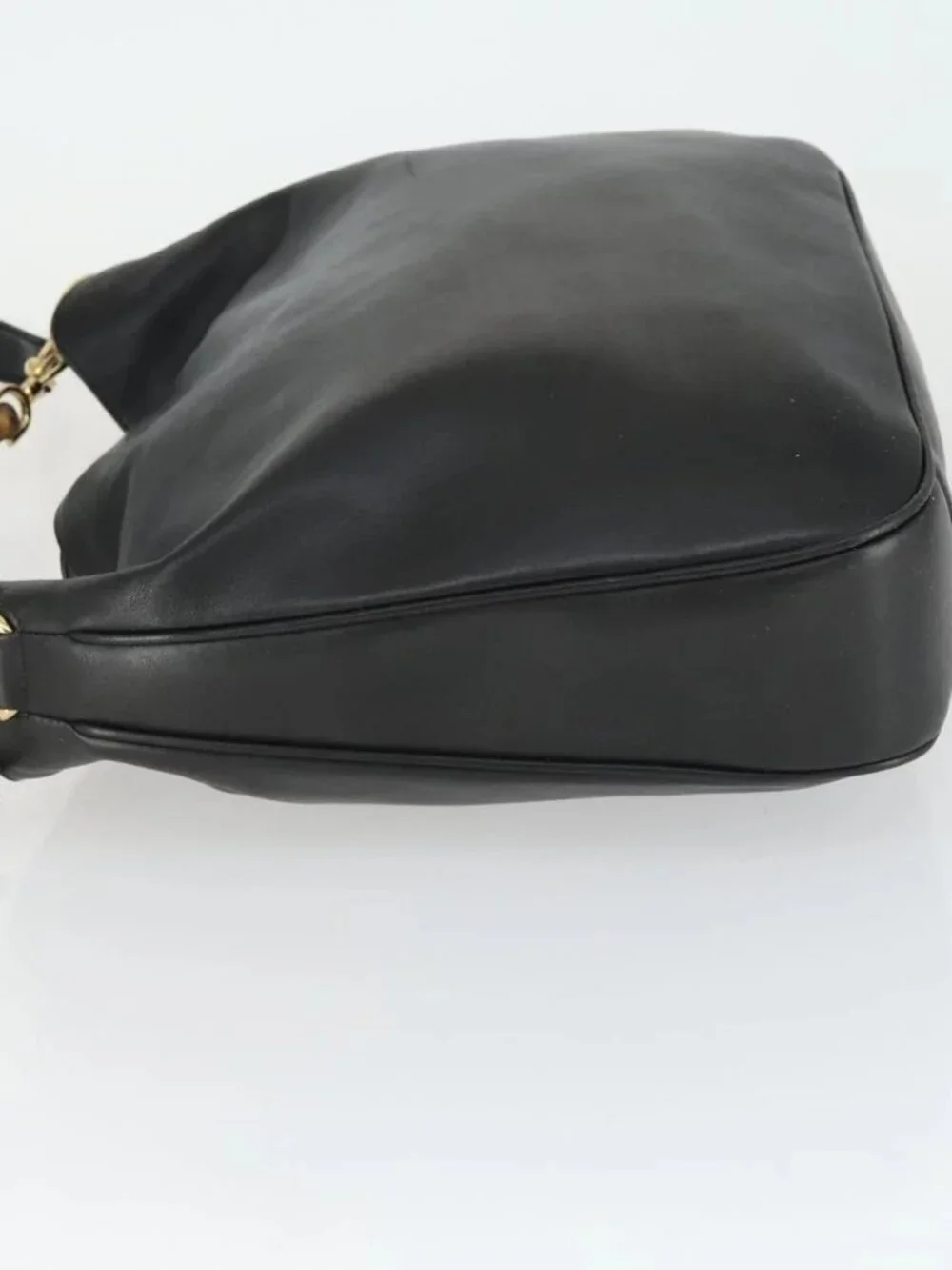 GUCCI Bamboo Shoulder Bag Leather 2way Black Gold 001 1577 Auth 166021